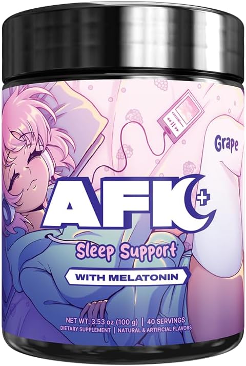 Gamer Supps AFK+® (with Melatonin): Grape - 40 Servings - Keto Friendly Magnesium-Focused Sleep Support Supplement Apigenin Sugar Free