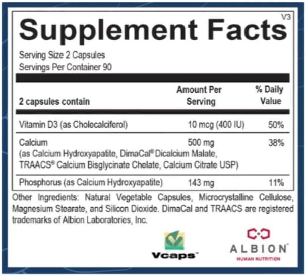 Tri-Calcium Chelate | Triple-Source Highly Absorbable Calcium for Bone Density &amp Strength | Non-GMO Gluten Free | 180 Capsules