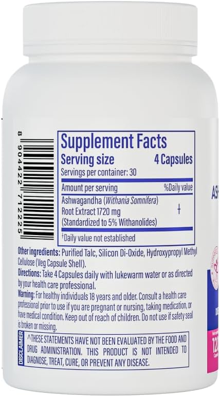 patanjali Nutrela Ashwagandha 1720mg Capsules - Ayurvedic Stress Relief &amp Energy Support - Adaptogen for Mental Clarity &amp Relaxation - 120 Vegetarian Capsules