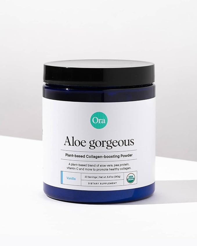 Ora Organic Vegan Collagen-Boosting Powder for Women and Men - Hair Skin &amp Nails Support - Bamboo Silica Plant-Based Protein Organic Vitamin C Aloe Vera - Vanilla Flavor 20 Servings