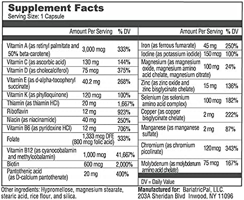 BariatricPal 30-Day Bariatric Vitamin Bundle (Multivitamin ONE 1 per Day! Capsule with 45mg Iron and Calcium Citrate Soft Chews 500mg with Probiotics - Caramel Apple)