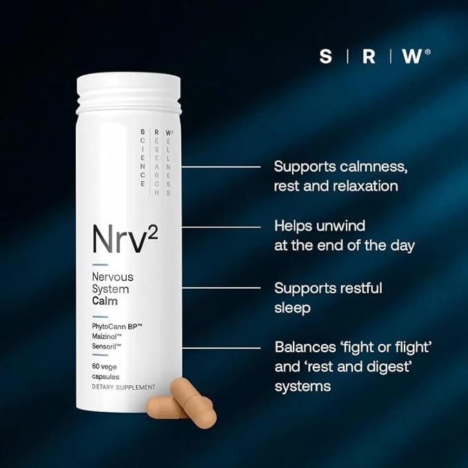 SRW Laboratories Nrv² Calm | Stress &amp Sleep Supplement | Stress Relief Supplement | Supports Nervous System &amp Stress Response Calmness Rest &amp Relaxation | 60 Capsules