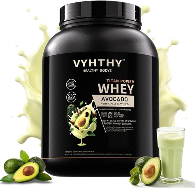 Avocado Flavored Whey Protein Powder 24g Protein per Serving Fast-Absorbing Concentrated whey Protein Low Sugar Gluten-Free Natural Flavor3.5lbs(56oz)