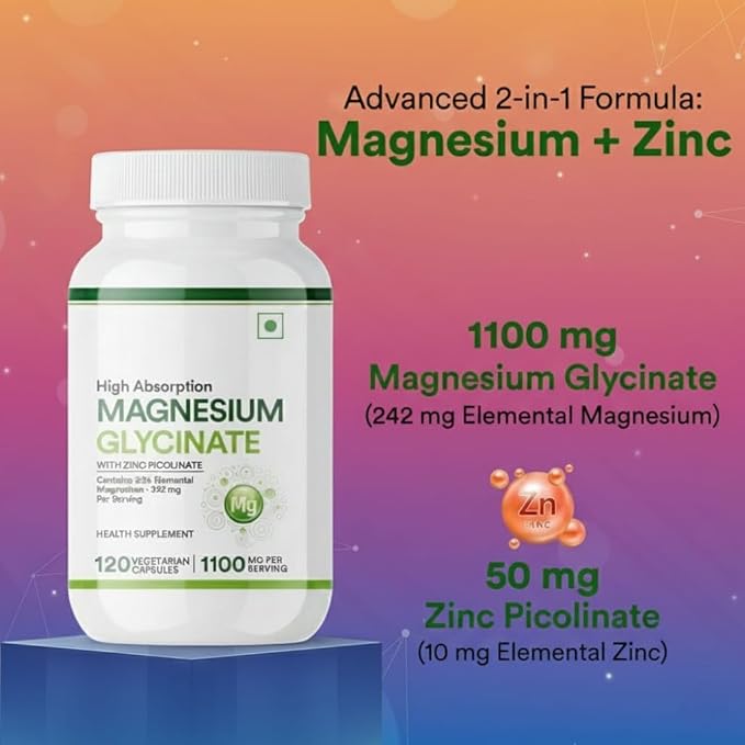 Magnesium Glycinate 1100mg (Elemental Magnesium 242mg) with Zinc 10mg (as Zinc Picolinate) Per Serving - 120 Capsules (Pack of 1)