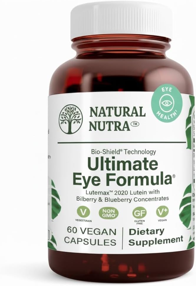Natural Nutra Ultimate Eye Health Supplement - Bilberry &amp Blueberry Extract Blend for Day and Night Vision Support Promotes Color Perception &amp Eye Clarity - Non-GMO Gluten-Free Vegan - 60 C