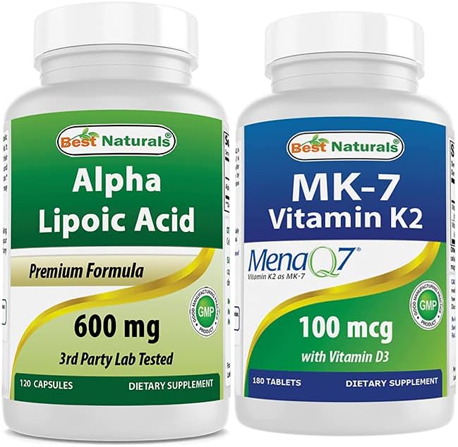 Best Naturals Alpha Lipoic Acid 600 mg &amp Vitamin K2 (MK7) with D3