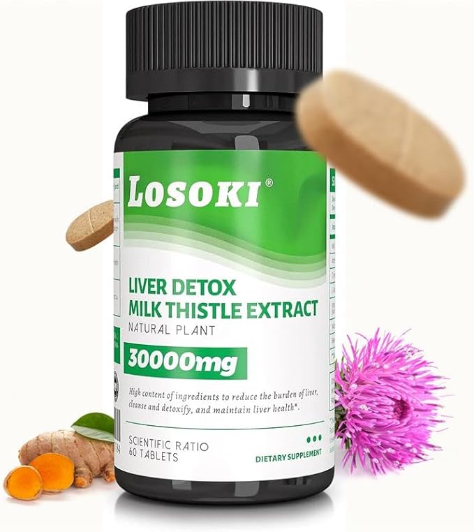 Liver Detox Supplement 30000mg Milk Thistle Extract Turmeric Artichoke &amp Glutathione – Supports Liver Health &amp Antioxidant Function – 60 Tablets