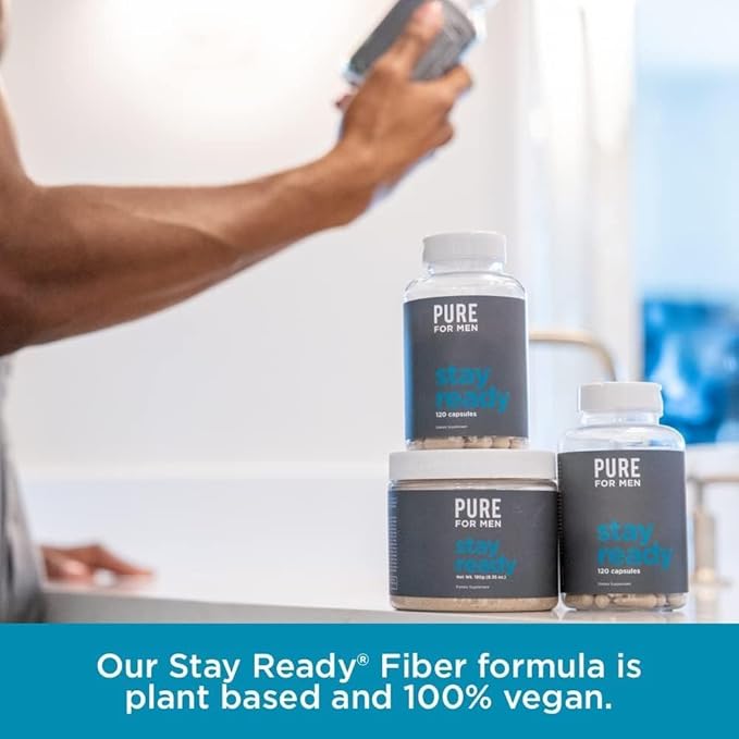 Pure for Men Original Vegan Cleanliness Stay Ready Fiber Supplement | Helps Promote Digestive Regularity | Psyllium Husk Aloe Vera Chia Seeds Flaxseeds | Proprietary Formula | 120 Vegan Capsules