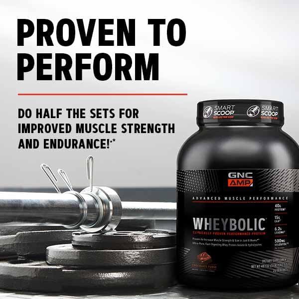 GNC AMP Wheybolic Clinically Proven Protein Powder 40g Whey Protein BCAA Leucine Increases Muscle Strength Muscle Building 3rd Party Tested Gluten Free Strawberries and Cream 10 Servings