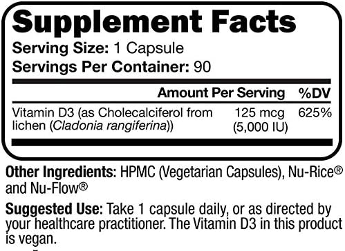 Script Essentials Vegan Vitamin D3 5000 IU for Healthy Muscle Function Bone Health and Immune Support - Non-GMO Gluten Free and Kosher Certified - 90 Servings