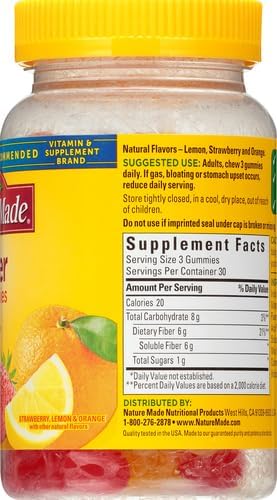 Nature Made Fiber 6 g Dietary Supplement for Digestive Health Support 90 Fiber Gummies 30 Day Supply