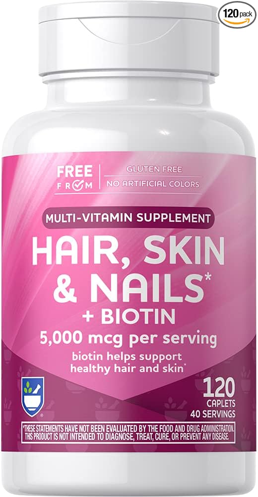 Rite Aid Hair Skin &amp Nails Caplets 5000mcg of Biotin 120 Count Support Healthy and Strong Hair Skin &amp Nail Growth with Vitamin B