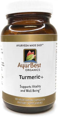 Komal Herbals Organic Turmeric Plus Capsules 500 mg with Black Pepper - Whole Root Herbal Supplement USDA Organic and Kosher Certified Ayurvedic Botanical Formula Vegetarian Capsules 90 Count