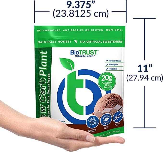 BioTrust Low Carb Plant Delicious Creamy 20 Grams of Clean Complete Plant-Based Protein 5 Grams Fiber 15 Superfoods Digestive Enzymes Vegan Dairy-Free - 14 Servings (Chocolate)