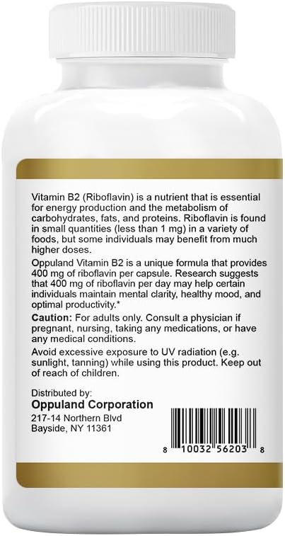 Riboflavin Vitamin B2 Supplement - B-2 Vitamin - Boosts Energy Metabolism &amp Cellular Function - Daily Nutritional Supplements for Men &amp Women - 400 mg Capsules - 240 Count