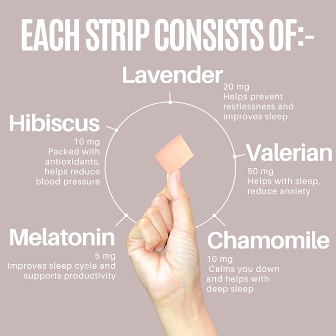 NutriHugs Sleep Aid Oral Thin Film Strips – Valerian Root Chamomile Lavender Melatonin Hibiscus &amp Natural Ingredients | Vegan Sugar-Free Non-GMO | Doctor-Formulated | 30 Strips