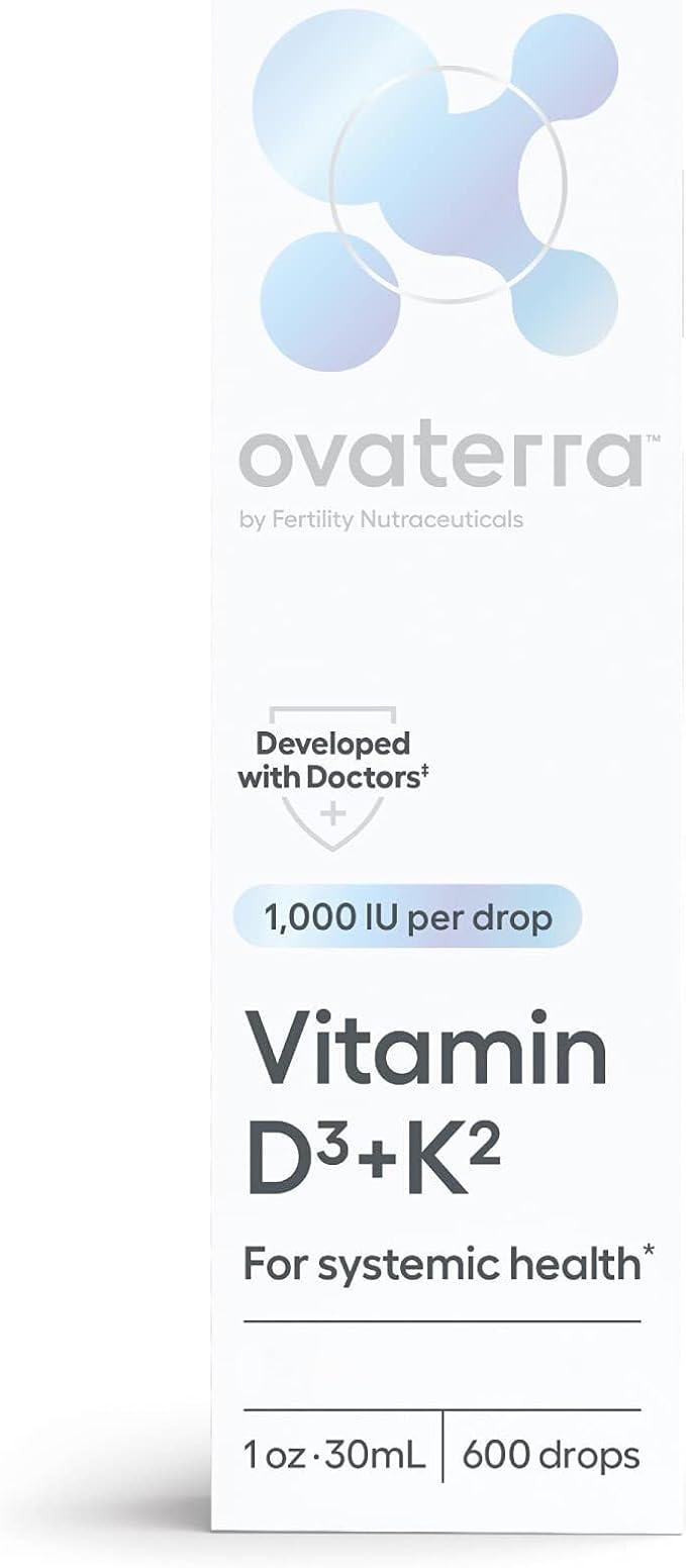 Ovaterra Vitamin D3 &amp K2 Liquid Drop Supplement 1000 IU Vitamin D3 (Cholecalciferol) with Natural Lemon Flavor That Supports Bone Immune &amp Wellness Health 600 Drops - 10 Month Supply