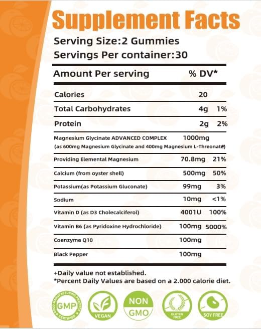 Magnesium Glycinate Gummies 1000mg - High Absorption Sugar Free Magnesium Potassium Supplement for Relaxation Stress Relief and Sleep Support for Adults &amp Kids - 60 Raspberry Gummies