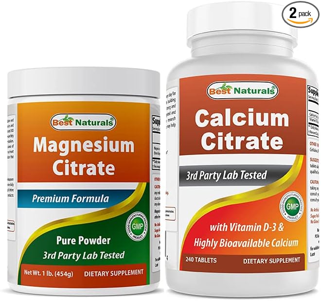 Magnesium Citrate Powder 1 Pound &amp Calcium Citrate with Vitamin D-3