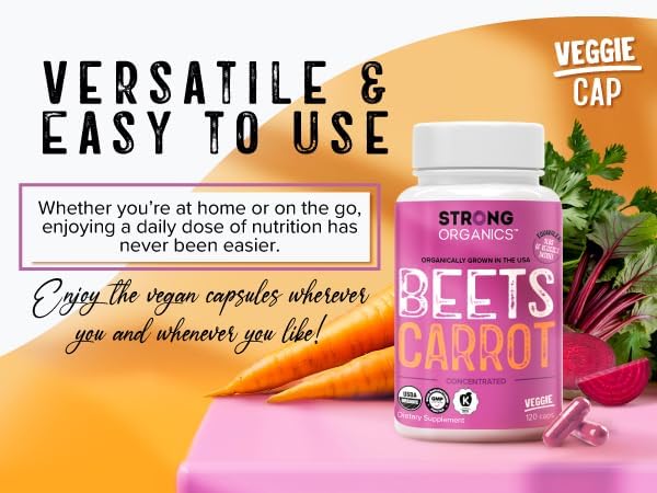 Beet &amp Carrot Juice Caps - USA Grown Organic Raw Cold Pressed for Eye Skin &amp Heart Health – Vegan Non GMO 120Ct