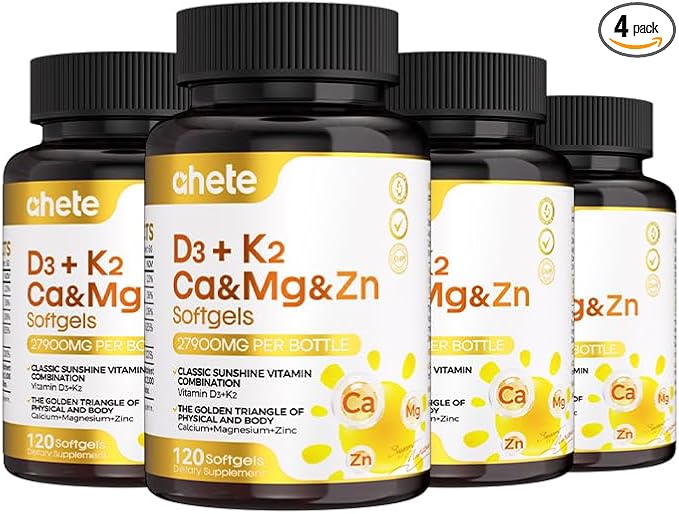 Vitamin D3 K2 Magnesium 10000 IU 120 mcg K2 Capsules 60 Count (Packs of 4) | with VIT B6 Zinc &amp Quercetin | D3K2 Supports Superior Absorption Energy Immune Muscle Health for Men &amp Women