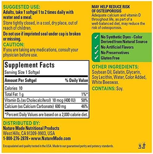 Nature Made Calcium 600 mg With Vitamin D Liquid Softgels 100 ea (Pack of 6)