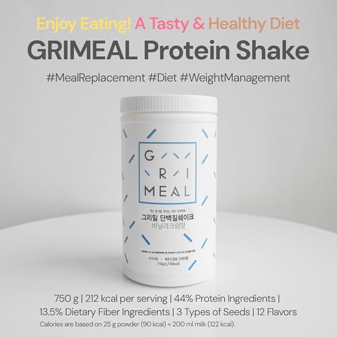 GRIMEAL Meal Replacement Shake ㅣ 12 Flavors for Daily Nutrition ㅣ High Protein Low Sugar Formula ㅣ Plant &amp Whey Protein Blend ㅣ Includes 11 Vitamins &amp Minerals ㅣ Blueberry Yogurt 750g Powder