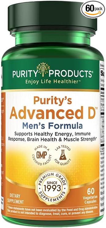 Purity Products Advanced Vitamin D Men's Formula Packed with Vitamin D Vitamin K2 Zinc Magnesium Citrate Boron and Taurine - 60 Vegetarian Capsules