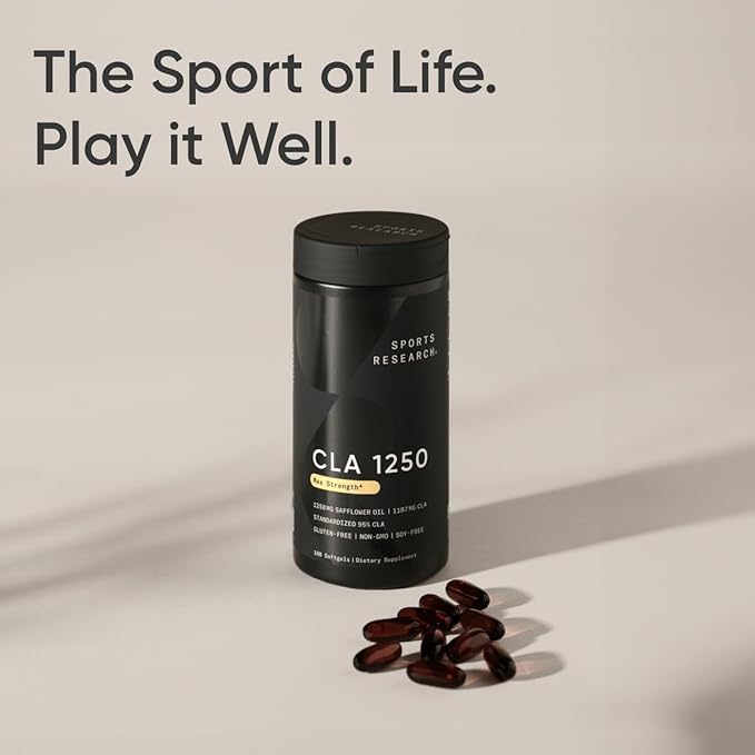 Sports Research CLA - 1250mg with Active Conjugated Linoleic Acid for Men and Women | Non-GMO Soy &amp Gluten Free - 95% (180 Softgels)…