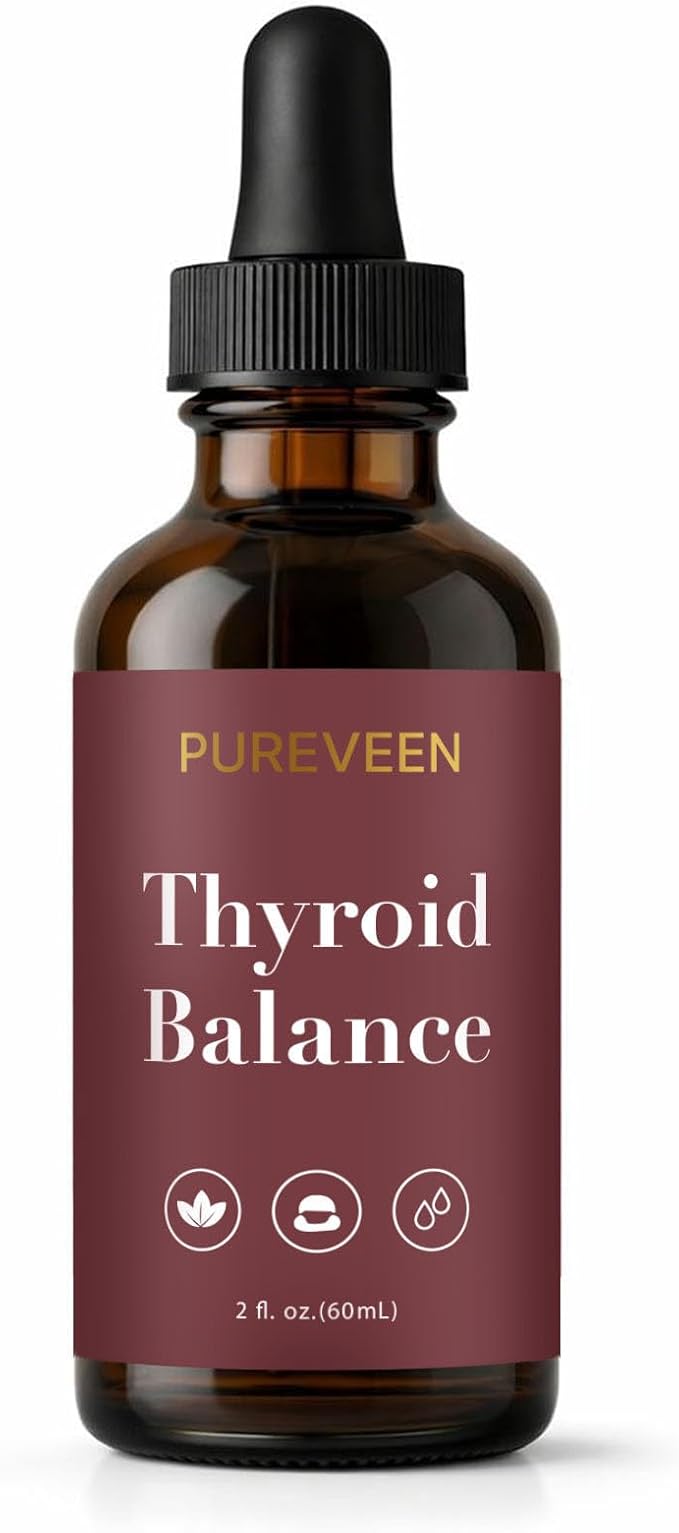Pureveen Thyroid Balance Thyroid Support Drops for Women Liquid Supplement with Milk Thistle Selenium Zinc Magnesium Daily Wellness &amp Energy Support 60ML
