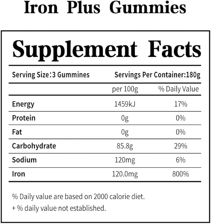 Vegan Iron Gummies for Adults - 60 Count Gentle &amp Delicious Iron Supplement with Vitamin C &amp B12 - Supports Energy &amp Iron Absorption