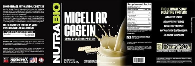 NutraBio Casein Protein Powder Micellar Casien Powder 25g Slow Digesting Protein Helps Keep You Full Overnight Muscle Recovery &amp Growth BCAA &amp EAA Gluten Free Soy Free 2lb Vanilla