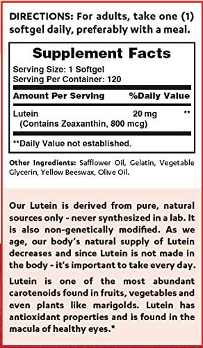 Vitamin World Lutein 20 mg. 120 Softgels Zeaxanthin Carotenoid Eye Vision Macular Health Antioxidant Rapid Release Gluten Free
