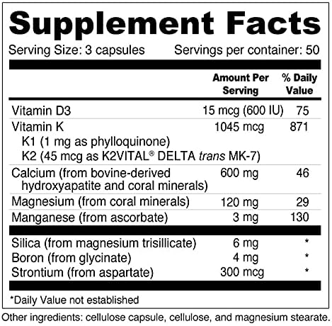 Wellness Resources Daily Bone Xcel - Bone Support and Calcium Supplement with MCHC/MCHA Calcium Magnesium Vitamin D3 and K2 |150 Capsules Sugar-Free Non-GMO Gluten-Free Dairy-Free