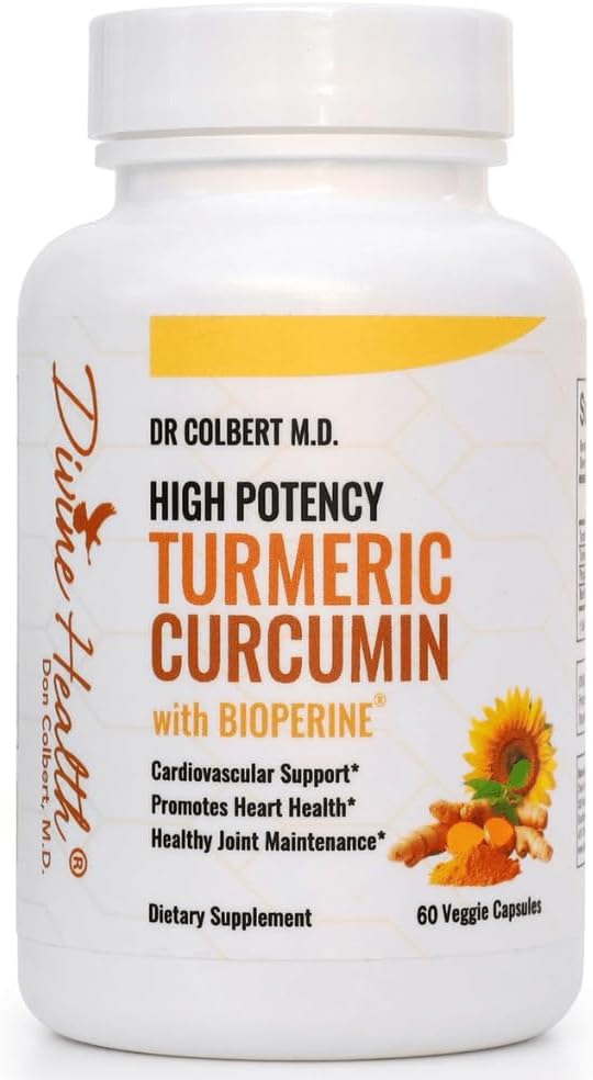 Dr. Colbert MD High Potency Turmeric Curcumin with Bioperine | by Divine Health | Black Pepper for Absorption | Sunflower Phosphatidylcholine | 500mg 95% Curcuminoids | 60 Servings
