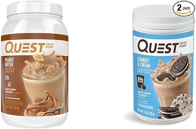 Quest Peanut Butter 23g &amp Cookies Cream 20g Protein Powders Low Carb Gluten Free 43 &amp 24 Servings