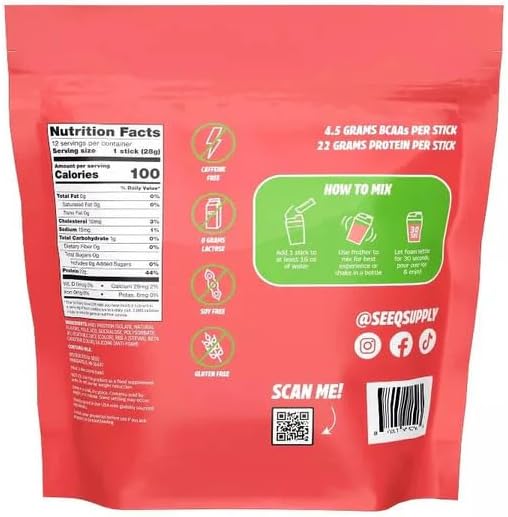 SEEQ Clear Whey Isolate Protein Powder Watermelon Wave 12 Single Serving Sticks 22g Protein Per Stick Sugar-Free Keto-Friendly Soy-Free Clear Protein Powder Juice-Like Protein