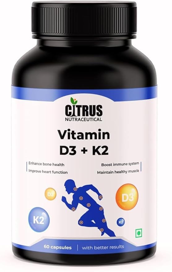 Vitamin D3 with K2MK7 Supplement Supports Immunity Stronger Bone &amp Heart Health - 60 Veg Capsules
