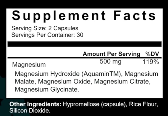 Ultimate Magnesium Complex Capsules | 5 Forms 500mg Non-GMO High Absorption Supplement for Muscle Recovery &amp Nerve Support