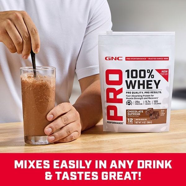 GNC Pro Performance 100% Whey Protein Powder 2.0 Fast Absorbing for Muscle Strength and Recovery Strawberry 12 Servings