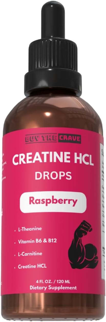 Creatine HCL Liquid Drops for Men &amp Women - 2ml Per Serving L-Theanine Vitamin B12 &amp B6 L-Carnitine - High Absorption 4 Fl Oz (120ml) (4 FL OZ Raspberry)