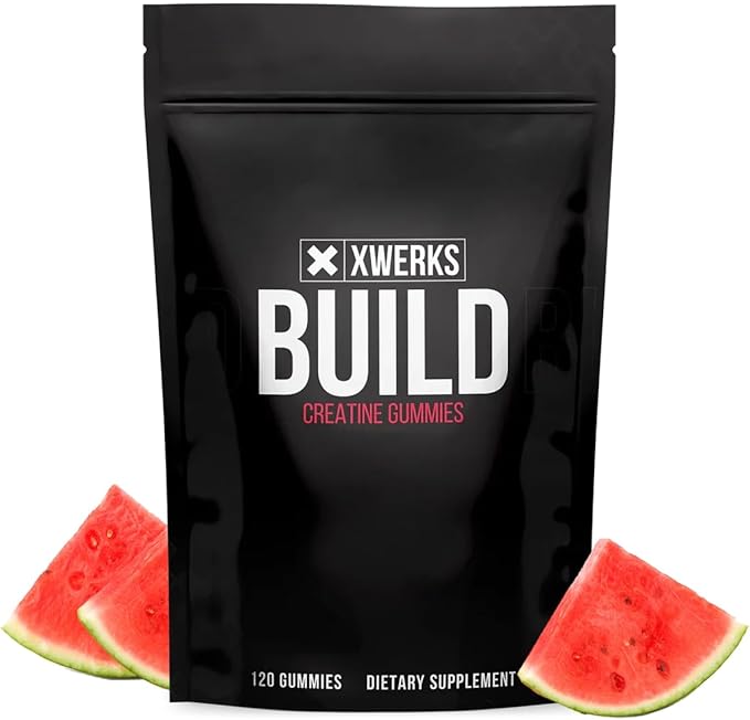 Xwerks Build Creatine Gummies for Men and Women 120 Count 100% Pure Creatine Monohydrate Watermelon Flavored Muscle Building Gummies 4g Per Serving Pre Workout Anti Melting 5000mg Total Creatine