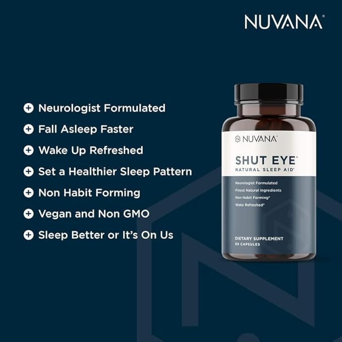 Shut Eye Natural Sleep Aid Supplement for Adults | 5mg Melatonin | Helps Relax and Promote Natural Deep Sleep with Valerian Root Chamomile &amp Magnesium | Vegan &amp Non-GMO | 60 Capsules
