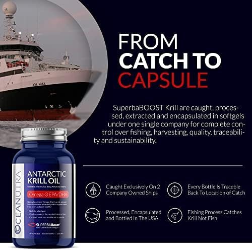 100% Pure Krill Oil 1000mg Omega 3 Highest Concentration 56% Phospholipids Choline &amp Astaxanthin Sustainable Antarctic SuperbaBoost DHA EPA Heart Brain Eye &amp Skin Care No Fish Oil