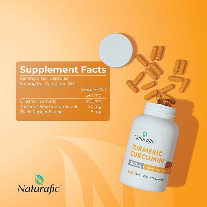 Turmeric Curcumin with Piperine Capsules - 500mg per Capsule120 Count - Supplement with Black Pepper for Enhanced Absorption Non-GMO Gluten-Free
