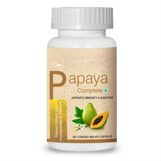 Generic Papaya Leaf &amp Fruit Extract Supplement with Iron Promegranate Extract &amp vitamins Immunity &amp Digestive Health - 60 Veg Capsules