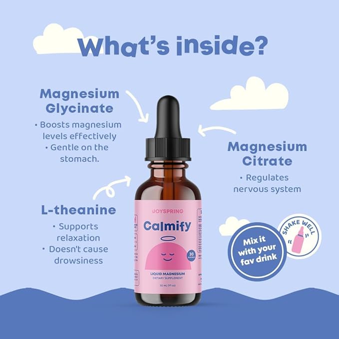 JoySpring Kids Daily Magnesium Routine – Glycinate &amp Citrate Liquid Drops with L-Theanine Chamomile &amp Passion Flower – Kid-Friendly Mineral Supplement for Children