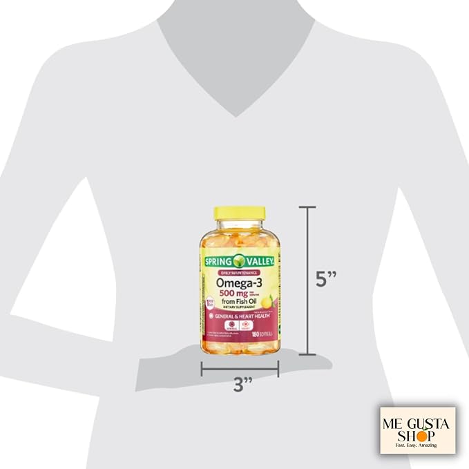 Spring Valley Omega 3 500mg 180 Softgels from Fish Oil Dietary Supplements + me Gusta Sticker
