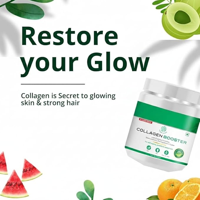 Vegan Collagen Booster with Biotin &amp Vitamin C for Youthful and Glowing Skin | Collagen Supplement for Women &amp Men | 100% Plant Based | Collagen Powder (200gms) Pack of 1