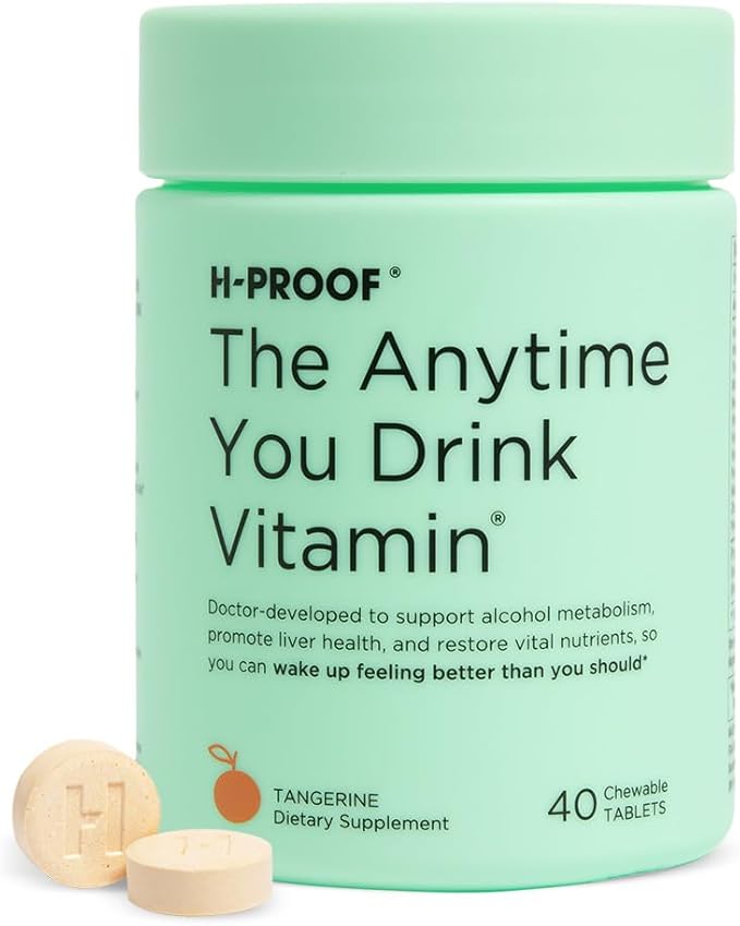 H-PROOF The Anytime You Drink Vitamin Liver Health &amp Immunity Support with Electrolytes Milk Thistle and Vitamins B &amp C - 40 Chewable Tablets (20 Servings) Vegan Tangerine